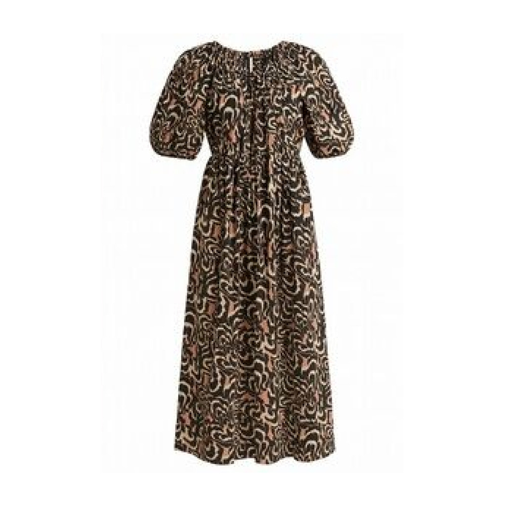 Mirth Brown and Pink Flowy Midi Dress | Detachable Belt